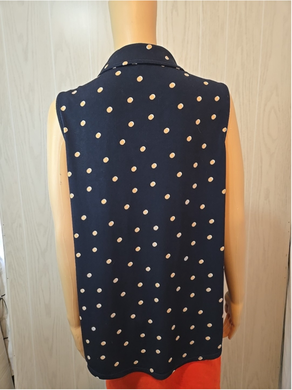 Adrianna Papell Medium Sleeveless Blouse Navy Polka Dot Office Top Workwear - Picture 8 of 9
